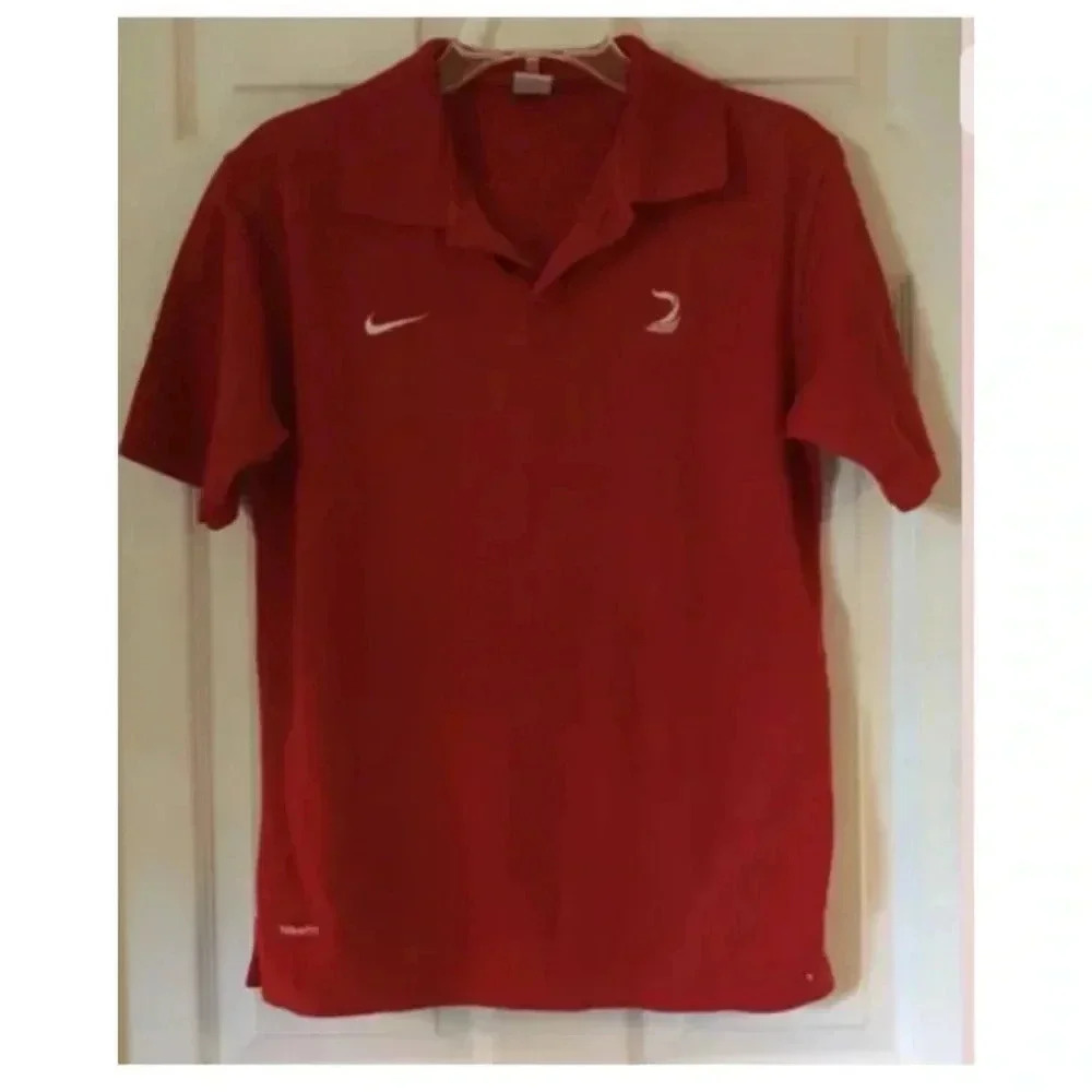 Men NIKE Red S/s Polo Shirt Top Sz Large Gray Tag Indonesia Fit Dry Cotton